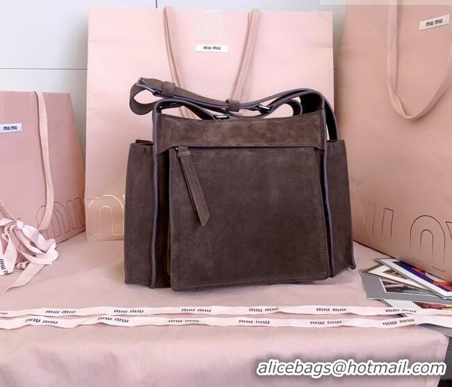 Good Taste Miu Miu Pocket Suede Messenger Bag 5BA175 Briarwood Brown 2026