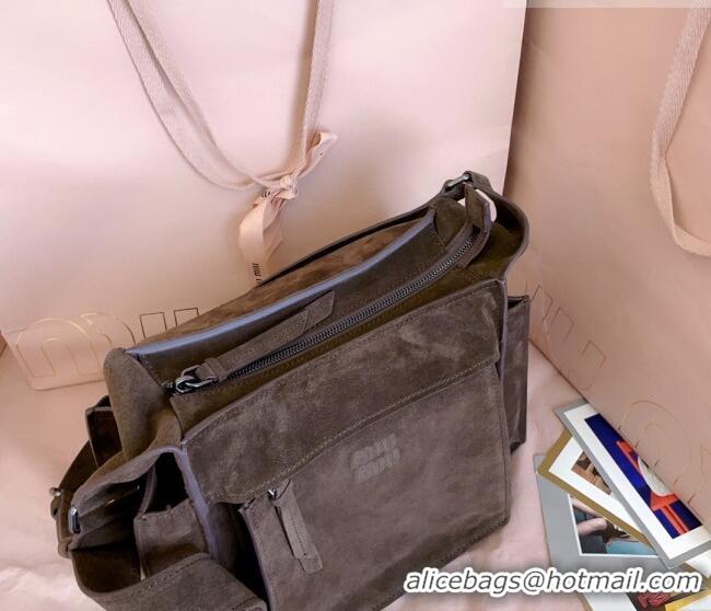 Good Taste Miu Miu Pocket Suede Messenger Bag 5BA175 Briarwood Brown 2026