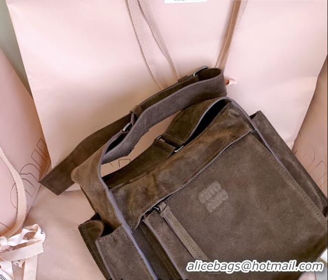 Good Taste Miu Miu Pocket Suede Messenger Bag 5BA175 Briarwood Brown 2026