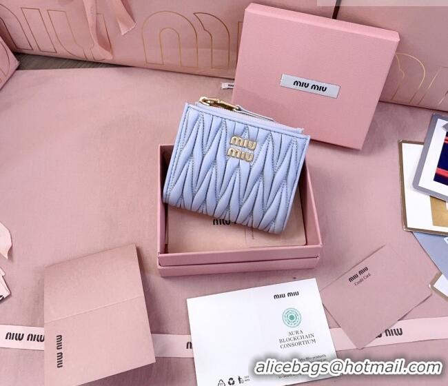 Famous Brand Miu Miu Matelasse Nappa Leather Pocket Wallet 5MV017 Blue 2026