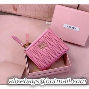 Luxury Cheap Miu Miu Matelasse Nappa Leather Pocket Wallet 5MV017 Begonia Pink 2026