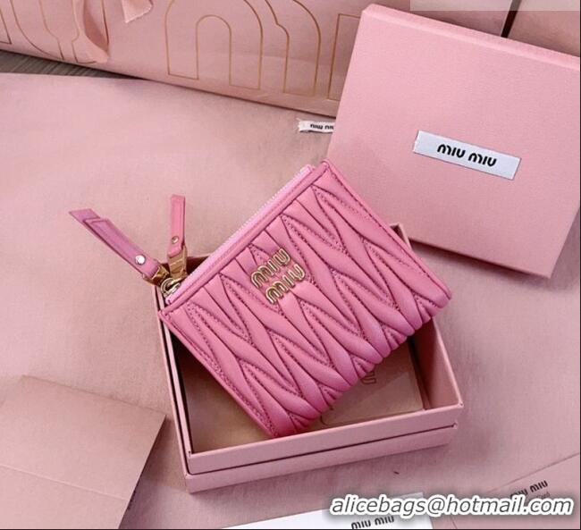 Luxury Cheap Miu Miu Matelasse Nappa Leather Pocket Wallet 5MV017 Begonia Pink 2026