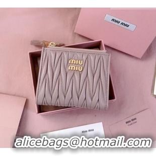 Big Discount Miu Miu Matelasse Nappa Leather Pocket Wallet 5MV017 Powder Pink 2026