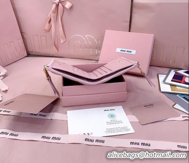 Luxury Cheap Miu Miu Matelasse Nappa Leather Pocket Wallet 5MV017 Alabaster Pink 2026