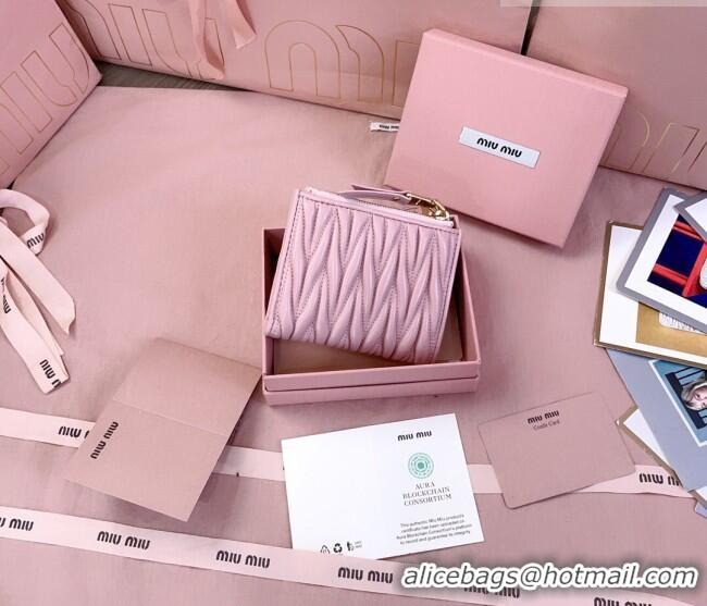 Luxury Cheap Miu Miu Matelasse Nappa Leather Pocket Wallet 5MV017 Alabaster Pink 2026