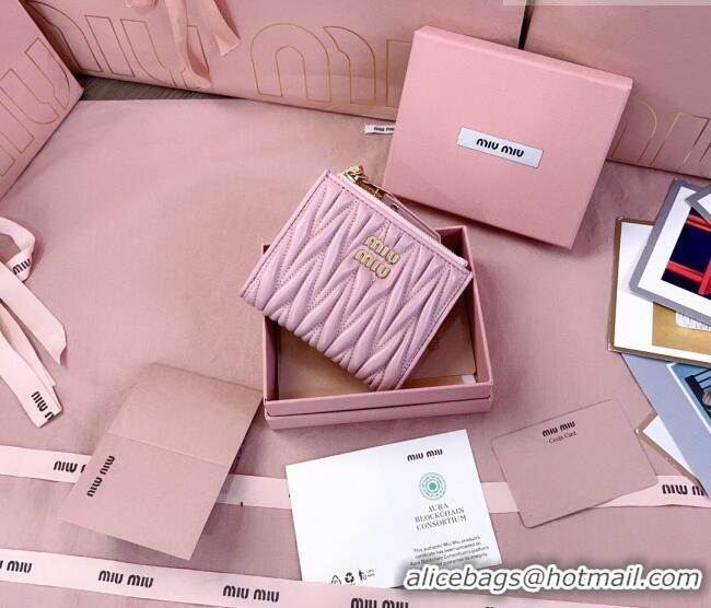 Luxury Cheap Miu Miu Matelasse Nappa Leather Pocket Wallet 5MV017 Alabaster Pink 2026