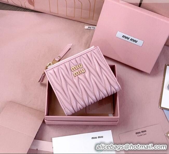 Luxury Cheap Miu Miu Matelasse Nappa Leather Pocket Wallet 5MV017 Alabaster Pink 2026