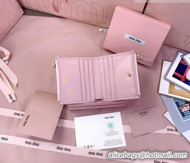 Luxury Cheap Miu Miu Matelasse Nappa Leather Pocket Wallet 5MV017 Alabaster Pink 2026