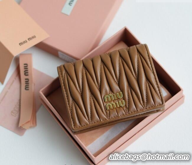 Low Cost Miu Miu Matelasse Nappa Leather Small Wallet 5MV204 Caramel Brown 2026