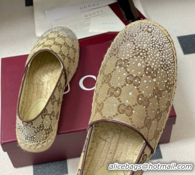 Shop Cheap Gucci GG Canvas and Strass Flat Espadrilles GG121805 Beige 2026