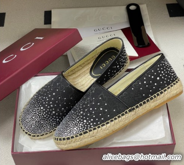Luxury Gucci GG Canvas and Strass Flat Espadrilles GG121805 Black 2026