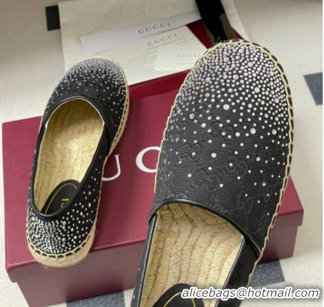 Luxury Gucci GG Canvas and Strass Flat Espadrilles GG121805 Black 2026