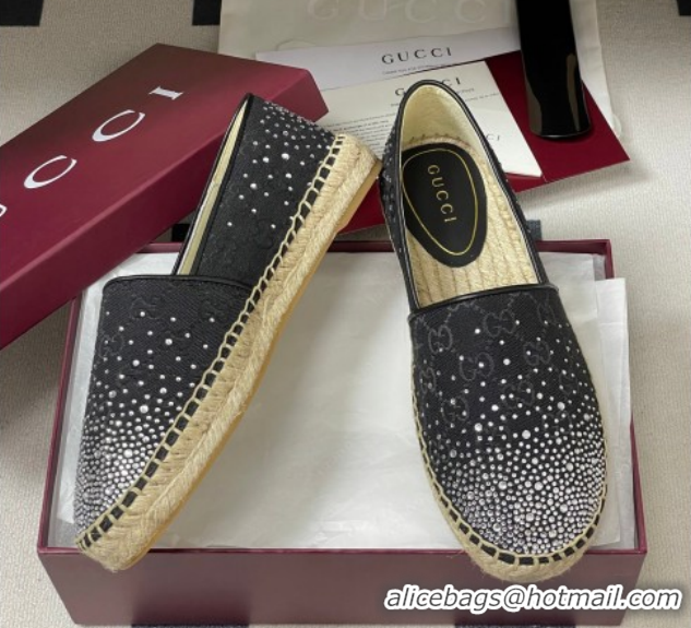 Luxury Gucci GG Canvas and Strass Flat Espadrilles GG121805 Black 2026