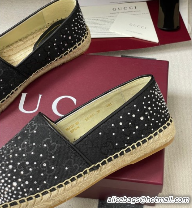 Luxury Gucci GG Canvas and Strass Flat Espadrilles GG121805 Black 2026