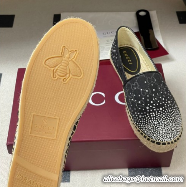 Luxury Gucci GG Canvas and Strass Flat Espadrilles GG121805 Black 2026