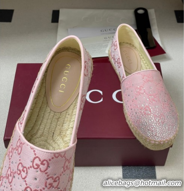 Buy Discount Gucci GG Canvas and Strass Flat Espadrilles GG121805 Pink 2026