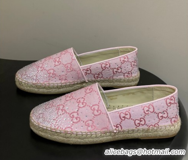 Buy Discount Gucci GG Canvas and Strass Flat Espadrilles GG121805 Pink 2026