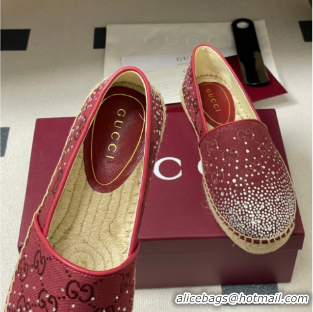 Grade Quality Gucci GG Canvas and Strass Flat Espadrilles GG121805 Red 2026