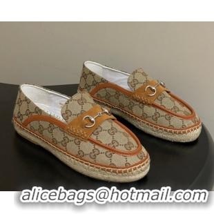 Best Grade Gucci GG Canvas Flat Espadrilles with Horsebit GG121901 Beige 2026
