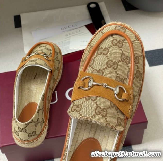 Best Grade Gucci GG Canvas Flat Espadrilles with Horsebit GG121901 Beige 2026