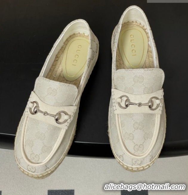 Good Quality Gucci GG Canvas Flat Espadrilles with Horsebit GG121901 White 2026