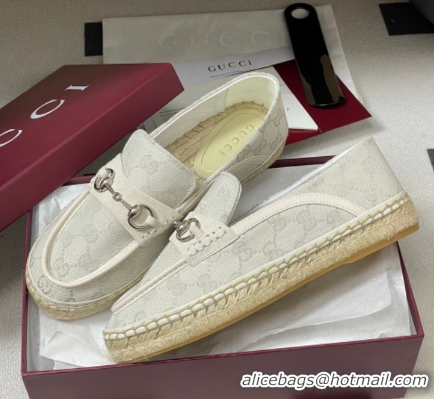 Good Quality Gucci GG Canvas Flat Espadrilles with Horsebit GG121901 White 2026