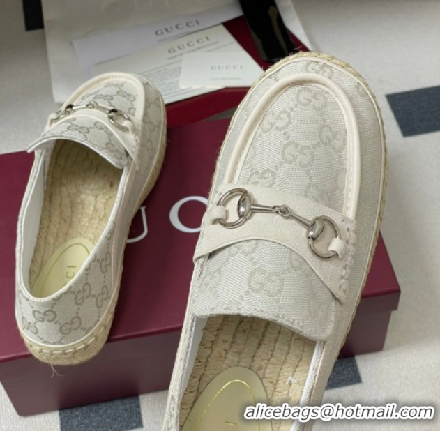 Good Quality Gucci GG Canvas Flat Espadrilles with Horsebit GG121901 White 2026