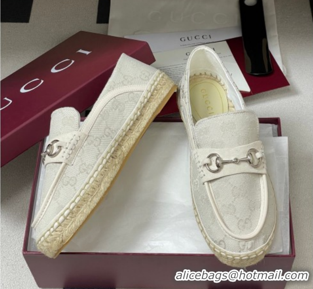 Good Quality Gucci GG Canvas Flat Espadrilles with Horsebit GG121901 White 2026
