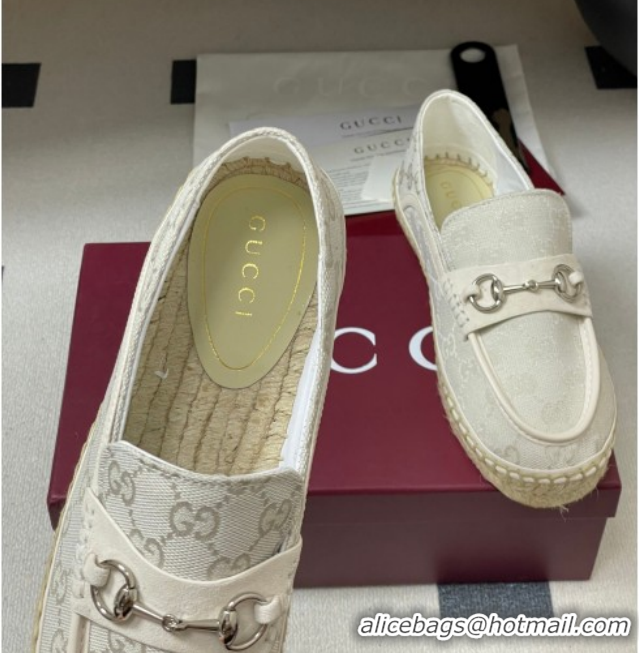 Good Quality Gucci GG Canvas Flat Espadrilles with Horsebit GG121901 White 2026