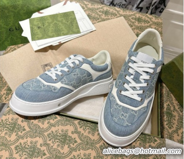 Popular Style Gucci GG Denim Platform Sneakers 4cm 676092 Light Blue 2026