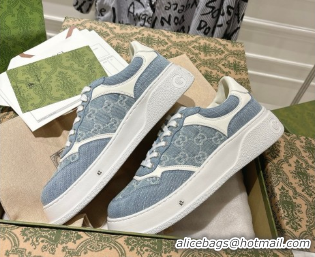 Popular Style Gucci GG Denim Platform Sneakers 4cm 676092 Light Blue 2026