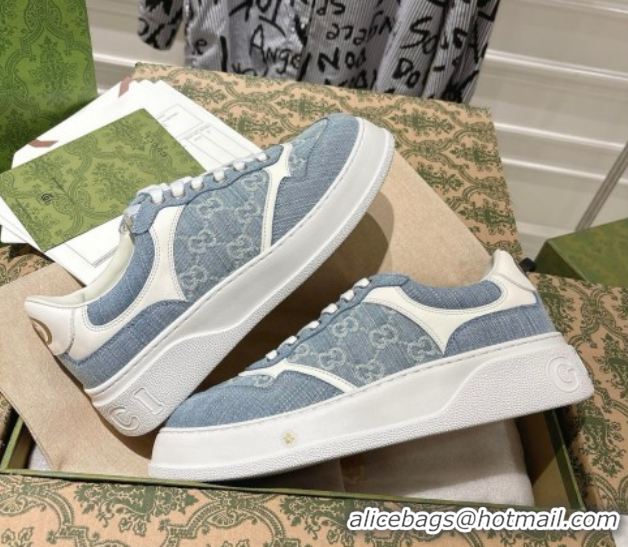 Popular Style Gucci GG Denim Platform Sneakers 4cm 676092 Light Blue 2026