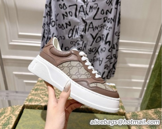 Unique Style Gucci GG Denim Platform Sneakers 4cm 676092 Beige/Brown 2026