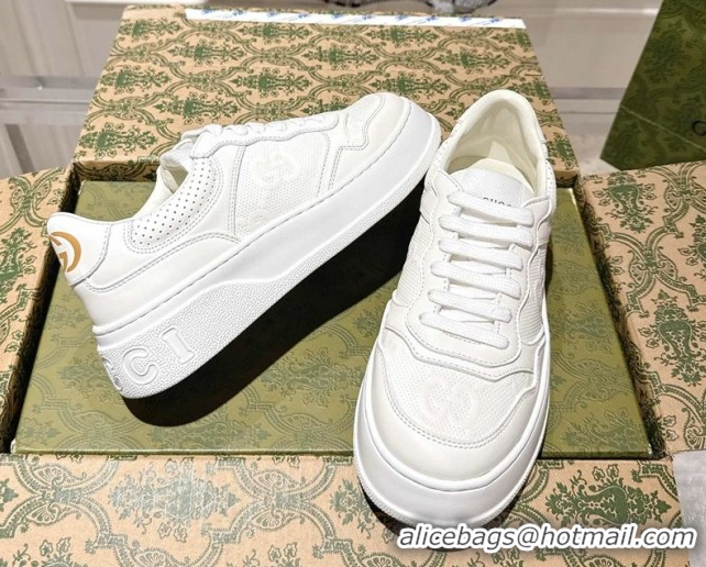 Pretty Style Gucci Maxi GG Calf Leather Platform Sneakers 4cm 676092 White 2026