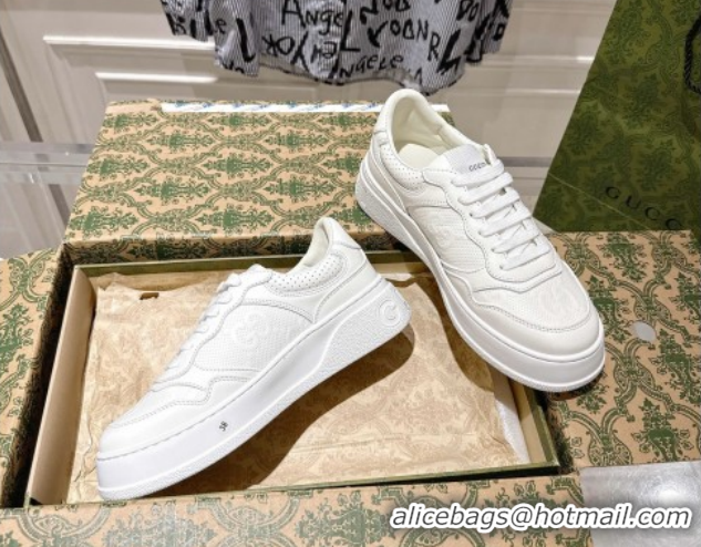 Pretty Style Gucci Maxi GG Calf Leather Platform Sneakers 4cm 676092 White 2026