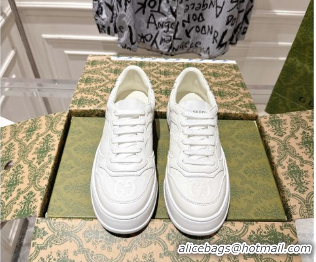Pretty Style Gucci Maxi GG Calf Leather Platform Sneakers 4cm 676092 White 2026