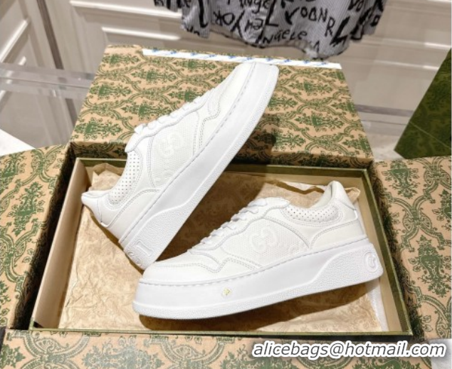 Pretty Style Gucci Maxi GG Calf Leather Platform Sneakers 4cm 676092 White 2026