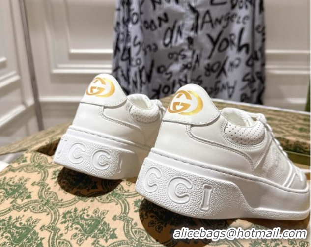 Pretty Style Gucci Maxi GG Calf Leather Platform Sneakers 4cm 676092 White 2026