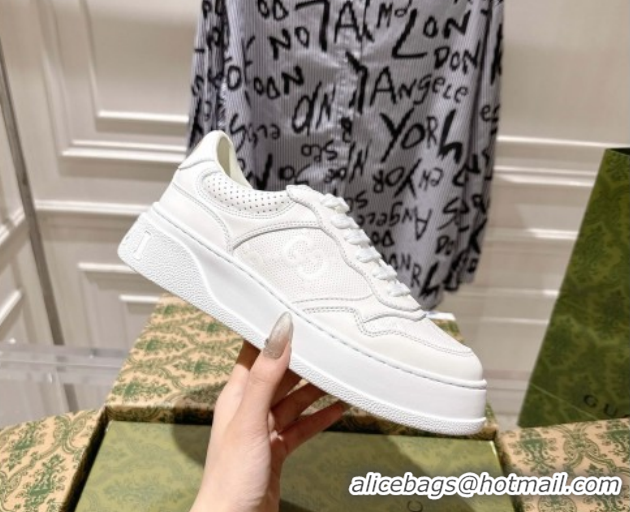 Pretty Style Gucci Maxi GG Calf Leather Platform Sneakers 4cm 676092 White 2026