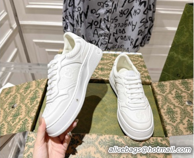 Pretty Style Gucci Maxi GG Calf Leather Platform Sneakers 4cm 676092 White 2026