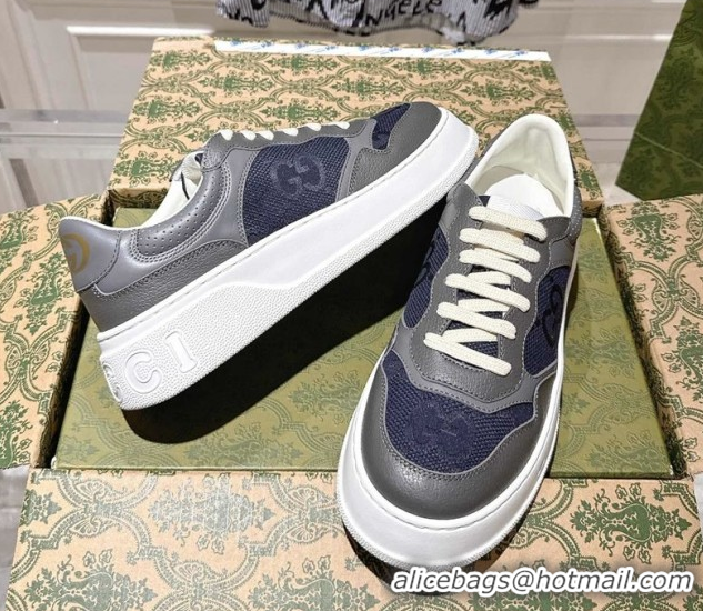 Best Product Gucci Men's Maxi-GG Canvas and Leather Platform Sneakers 4cm 676092 Blue/Grey 2026