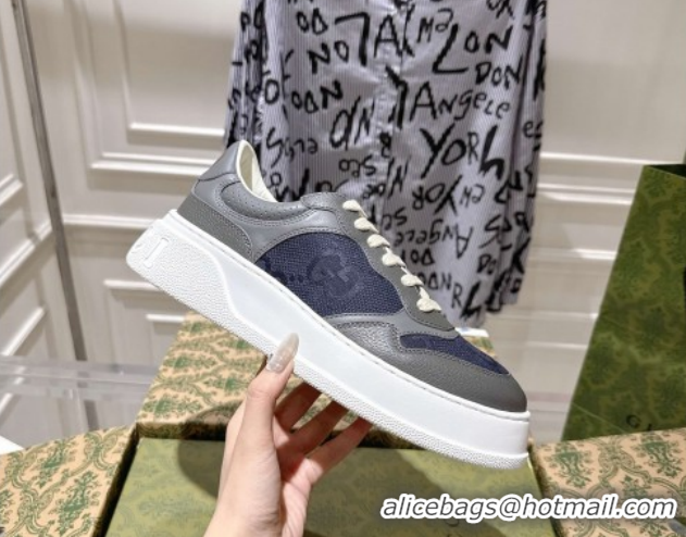 Best Product Gucci Men's Maxi-GG Canvas and Leather Platform Sneakers 4cm 676092 Blue/Grey 2026