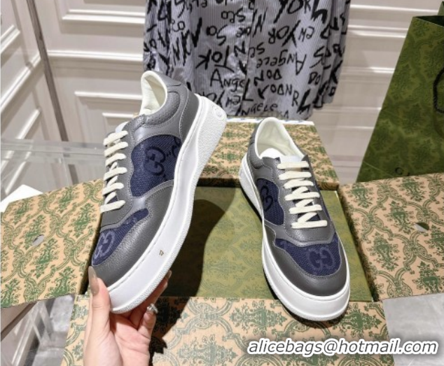 Best Product Gucci Men's Maxi-GG Canvas and Leather Platform Sneakers 4cm 676092 Blue/Grey 2026