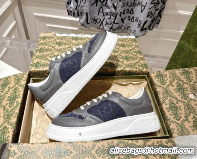 Best Product Gucci Men's Maxi-GG Canvas and Leather Platform Sneakers 4cm 676092 Blue/Grey 2026