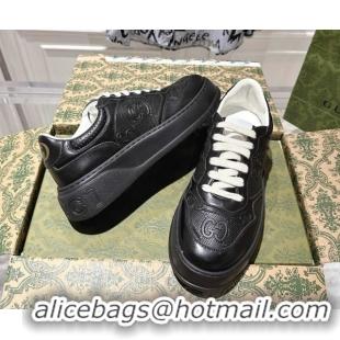 Durable Gucci Men's GG Calf Leather Platform Sneakers 4cm 676092 Black2 2026