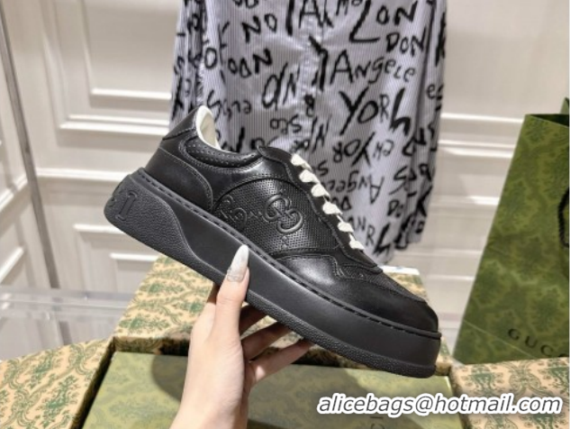Durable Gucci Men's GG Calf Leather Platform Sneakers 4cm 676092 Black2 2026