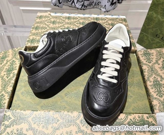 Durable Gucci Men's GG Calf Leather Platform Sneakers 4cm 676092 Black2 2026