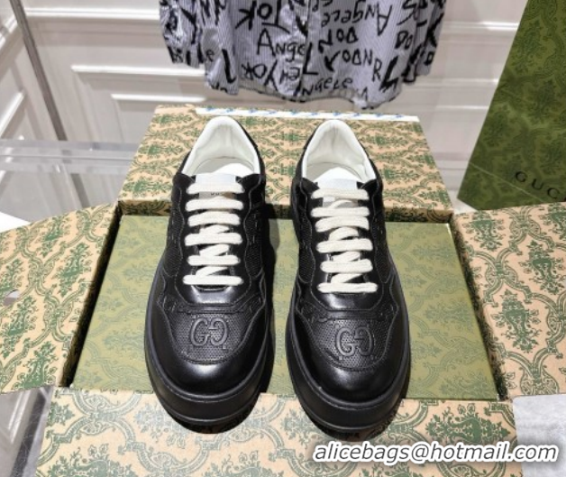 Durable Gucci Men's GG Calf Leather Platform Sneakers 4cm 676092 Black2 2026