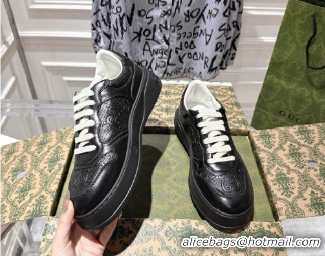 Durable Gucci Men's GG Calf Leather Platform Sneakers 4cm 676092 Black2 2026