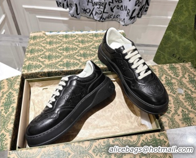 Durable Gucci Men's GG Calf Leather Platform Sneakers 4cm 676092 Black2 2026
